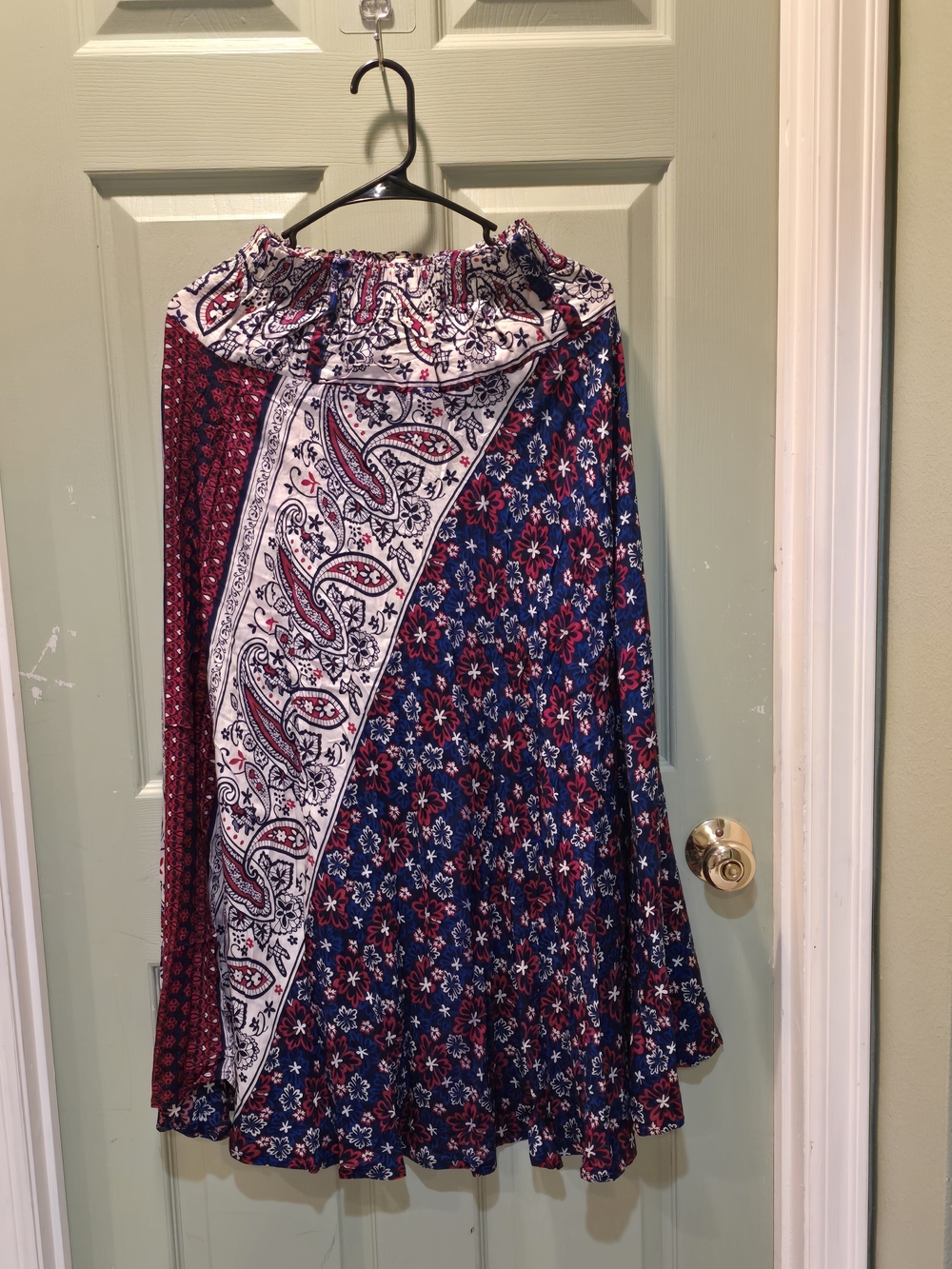 Boho Maxi Skirt in Navy & Burgundy